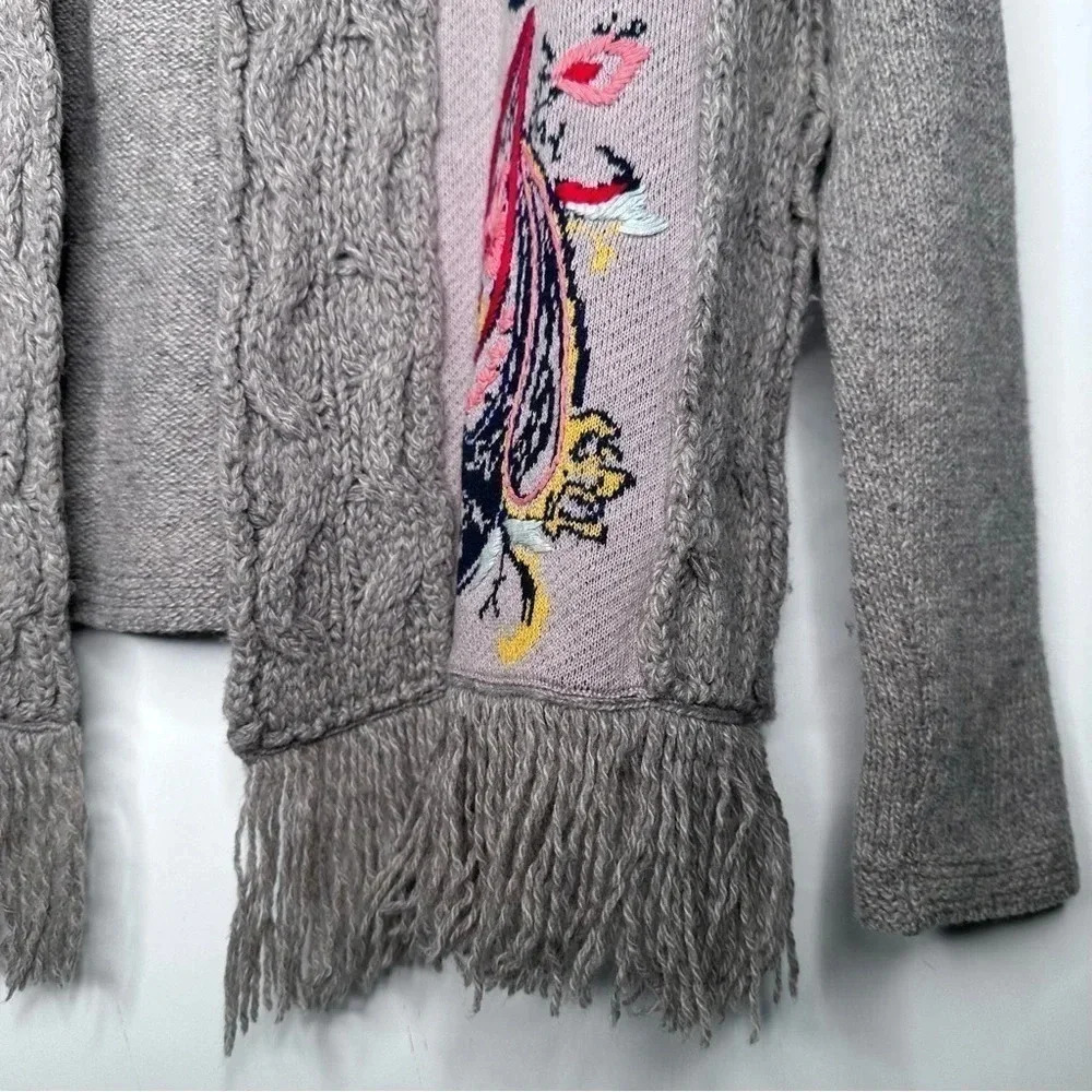 Sleeping On Snow Anthropologie Folklore Embroidered Fringe Hem Cardigan - Picture 7 of 11